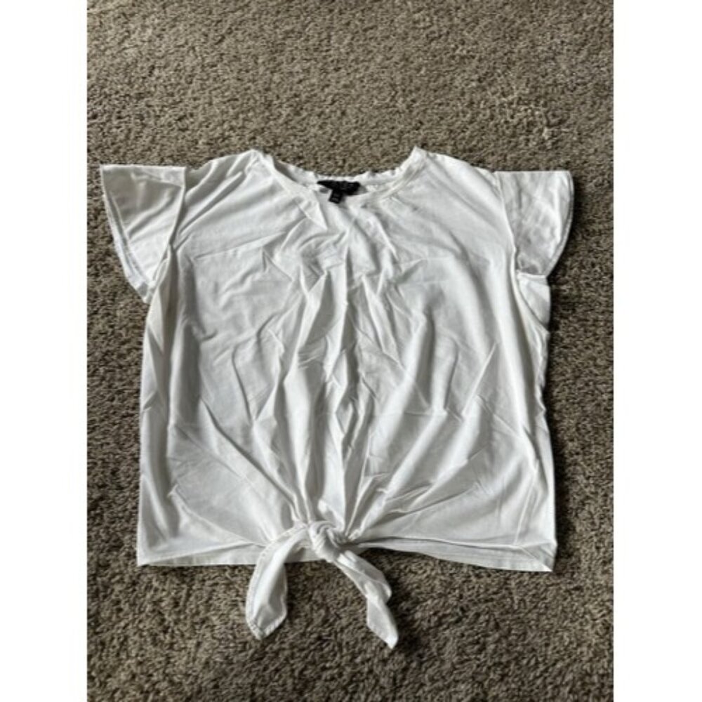laundry by shelli segal Womens Cropped White Tee Short Sleeve Size Large Causal